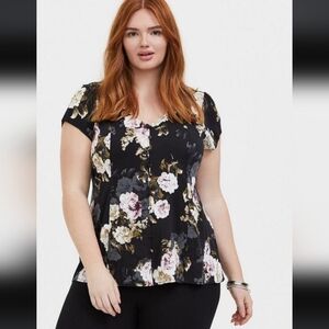 Torrid Stretch Challis Lace-Up Back Floral Top